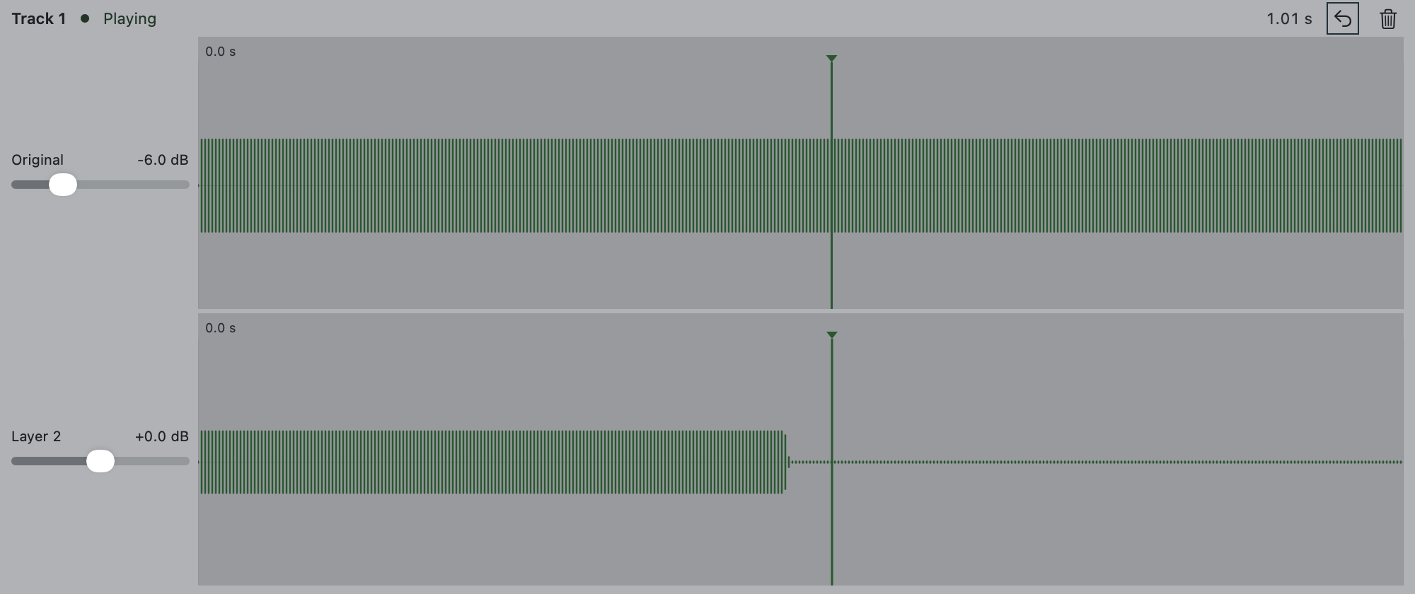 Original and overdub waveforms in Coherent’s native loop-detail view.